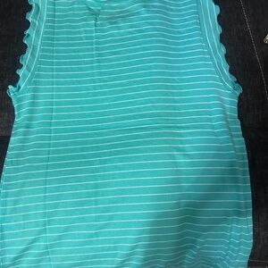 Women's Sleeveless Ribbed Tank Top - Teal Stripe